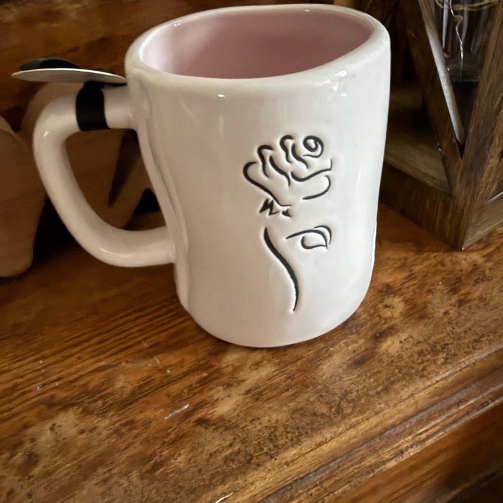 Rae Dunn Disney "True Love" White Ceramic Mug with Pink Interior